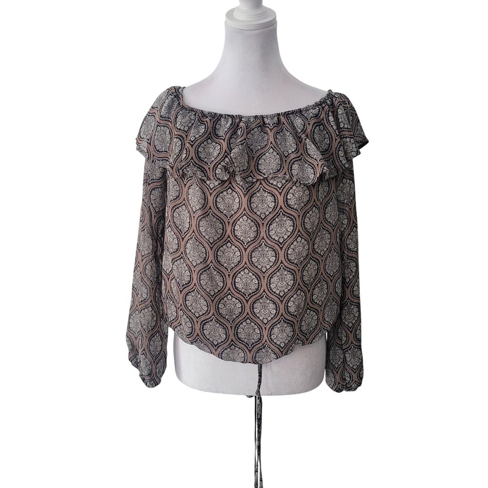 Willow & Root‎ Size M Balloon Sleeve Medallion Print Crop Blouse Boho Chic
